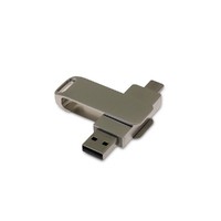 USB 3.0- флешка на 128 Гб поворотный механизм 2 в 1, c дополнительным разъемом Type-C с одноцветным металлическим клипом, серый